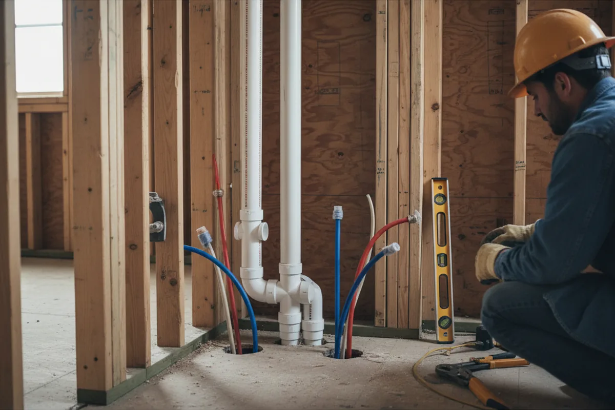 Drain and supply rough-in during Leak Detection in Woodland